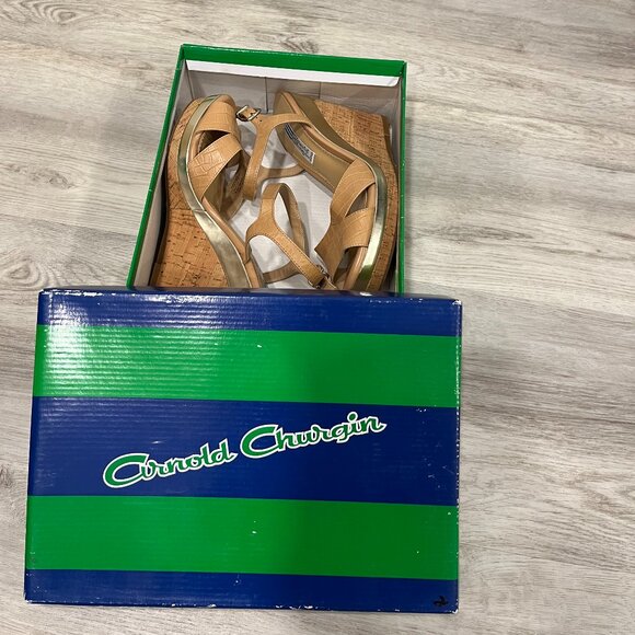 Arnold Churgin Tan Platform Sandals 9.5 Leather Upper Never Worn - Picture 5 of 5
